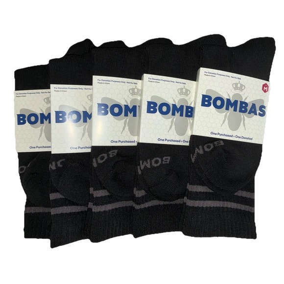BOMBAS Socks Men's M (US 6-9) Black Gray Stripe Calf Logo NEW Lot Of 5 - Picture 1 of 8
